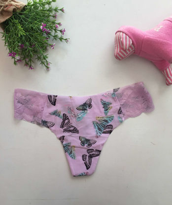 Imagen de Panty Pink Tanga No-Show Lila Mariposas Detalle de Encaje